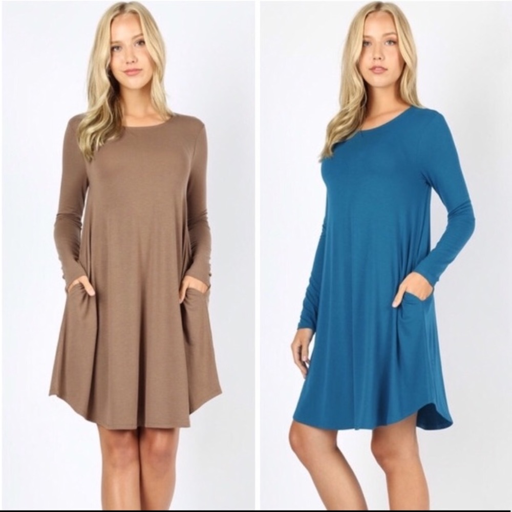 Round Hem Long Sleeve Dress